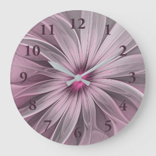 Fantasy-Blumen-Abstrakt-Pflaume-Blumen-Fraktal-Kun Große Wanduhr