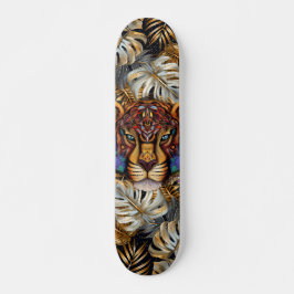 Fantasy Boho Jungle Tiger Head Mixed Media  Skateboard