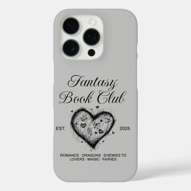 Fantasy Book Club Typografie & Heart Doodle Sketch iPhone 16 Pro Hülle (Rückseite)