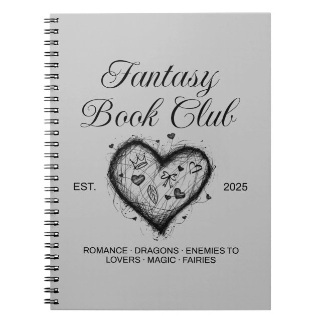 Fantasy Book Club Typografie & Heart Doodle Sketch Notizblock (Vorderseite)