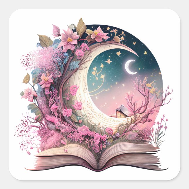 Fantasy Book Lover Design Quadratischer Aufkleber (Vorderseite)