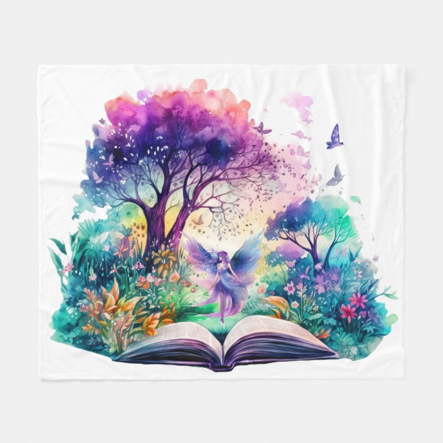 Fantasy Book Lover Fairy Fleecedecke (Vorderseite (Horizontal))