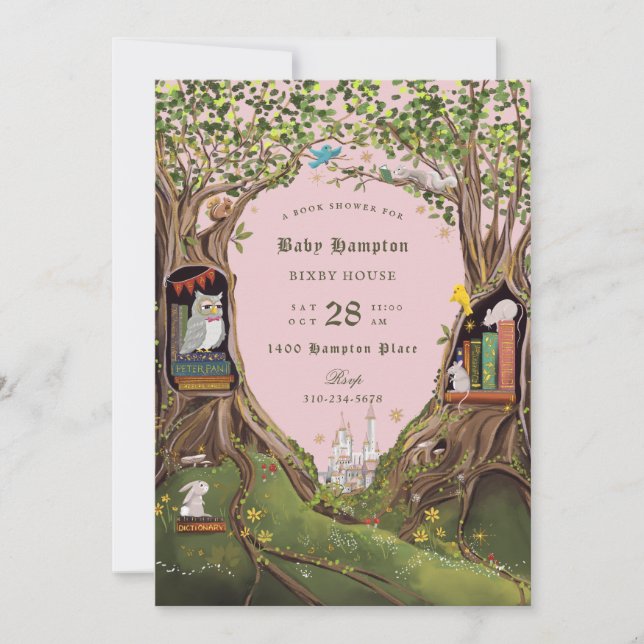 Fantasy Books for Baby Shooting Pink Green Einladung (Vorderseite)