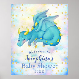 Fantasy Boys Blue Dragon Baby Dusche Willkommen Poster