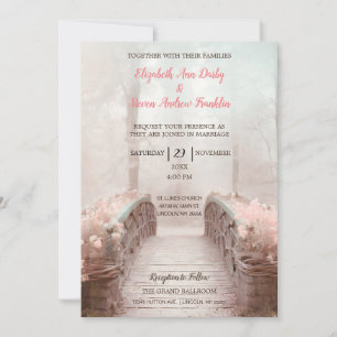 Fantasy Bridge im Wald mit rosa Blume Einladung