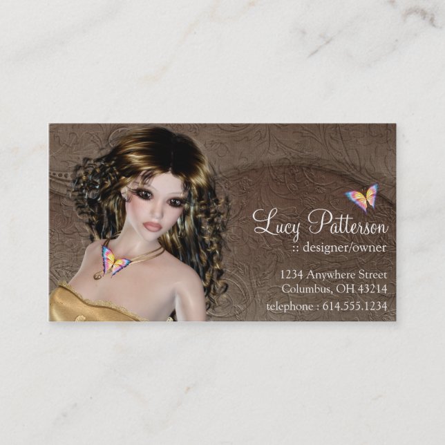 Fantasy Brünett Butterfly Business Card Visitenkarte (Vorderseite)