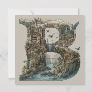 Fantasy-Buchstabe B mit Burgen am Himmel Bilderbuc Feiertagskarte