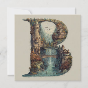 Fantasy-Buchstabe B mit Burgen am Himmel Bilderbuc Feiertagskarte