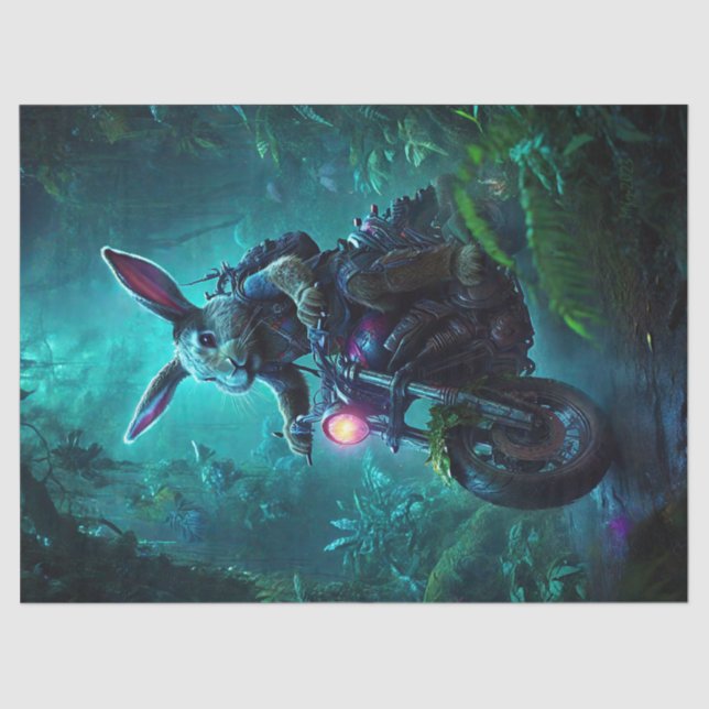 Fantasy Bunny Rabbit in Motorrad Seidenpapier (Vorderseite)