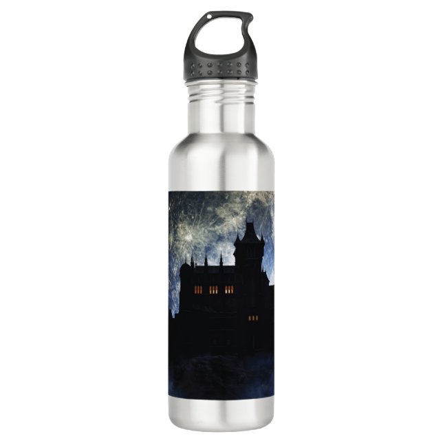Fantasy-Burg in der Nacht Edelstahlflasche (Vorderseite)