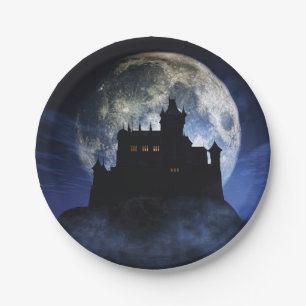 Fantasy-Burg in der Nacht Pappteller