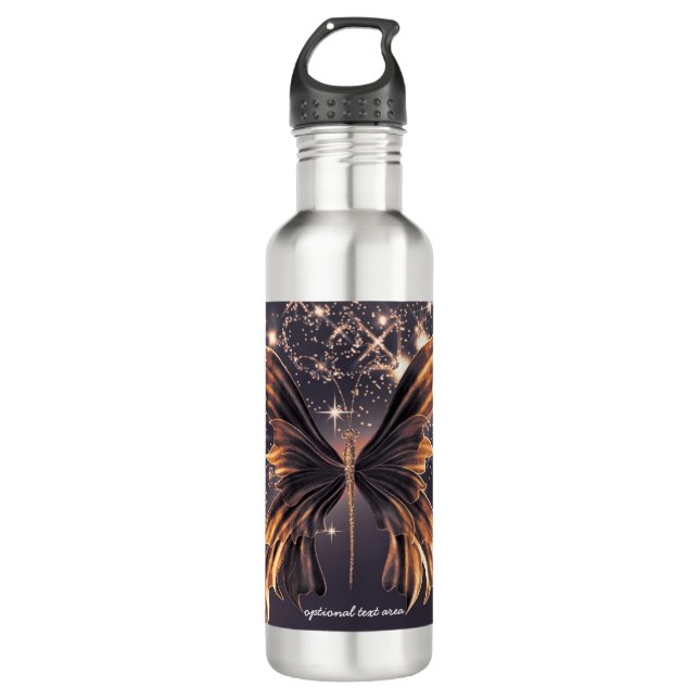 Fantasy Butterfly Gold Sparkle Edelstahlflasche (Vorderseite)