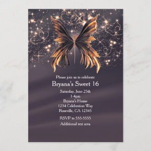 Fantasy Butterfly Gold Sparkone Party Einladung