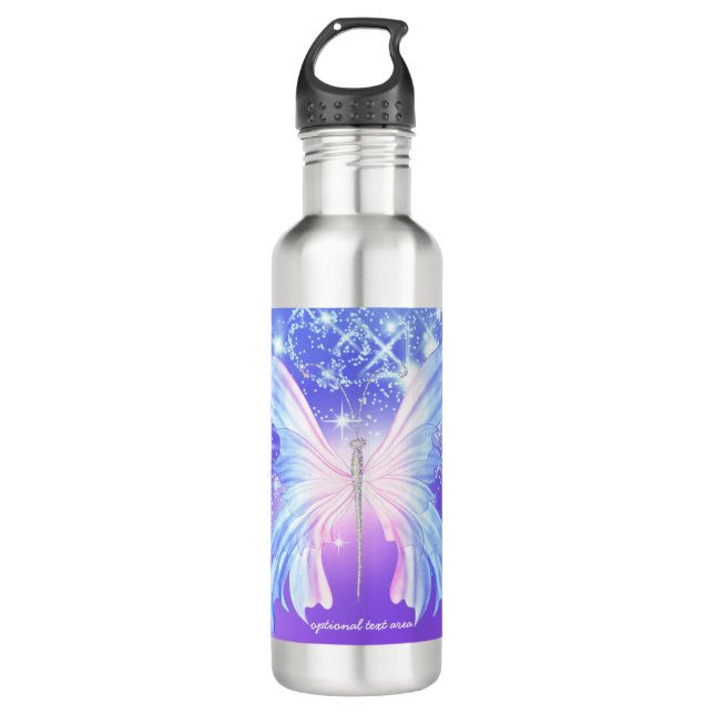 Fantasy Butterfly Pink & Lila Sparkle Glam Trinkflasche (Vorderseite)
