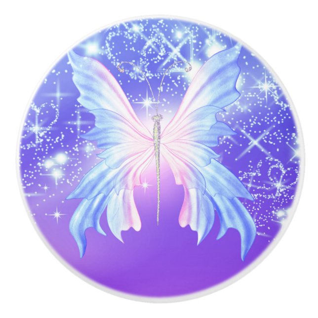 Fantasy Butterfly Pink & Lila Sparkor Keramikknauf (Vorderseite)
