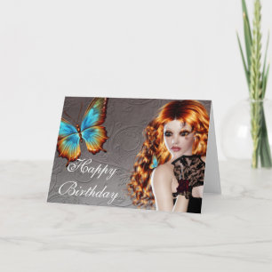 Fantasy Butterfly Redhead Frau Geburtstagskarte Karte