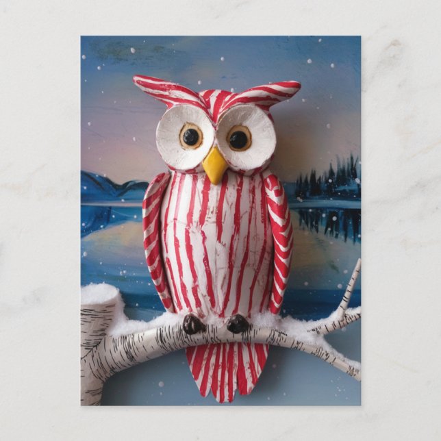 Fantasy Candy cane Owl Postkarte (Vorderseite)