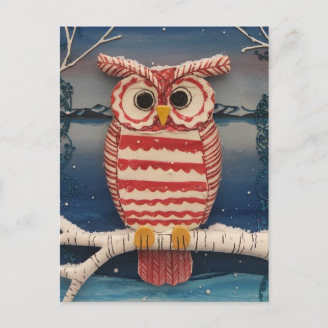 Fantasy Candycane Owl Postkarte (Vorderseite)