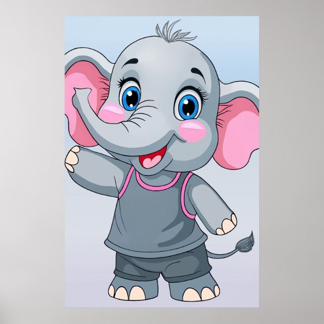 Fantasy Cartoon Baby Elephant Poster (Vorne)