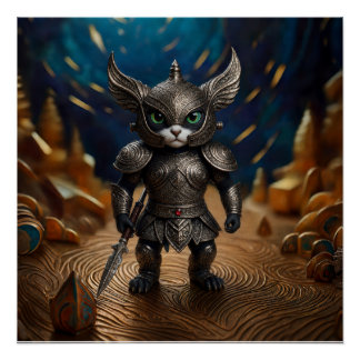 Fantasy-Cartoon-Szene mit gepanzertem Krieger Poster