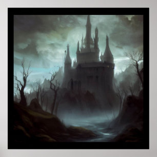 Fantasy Castle Furchteinflößende Landschaft 3 Poster