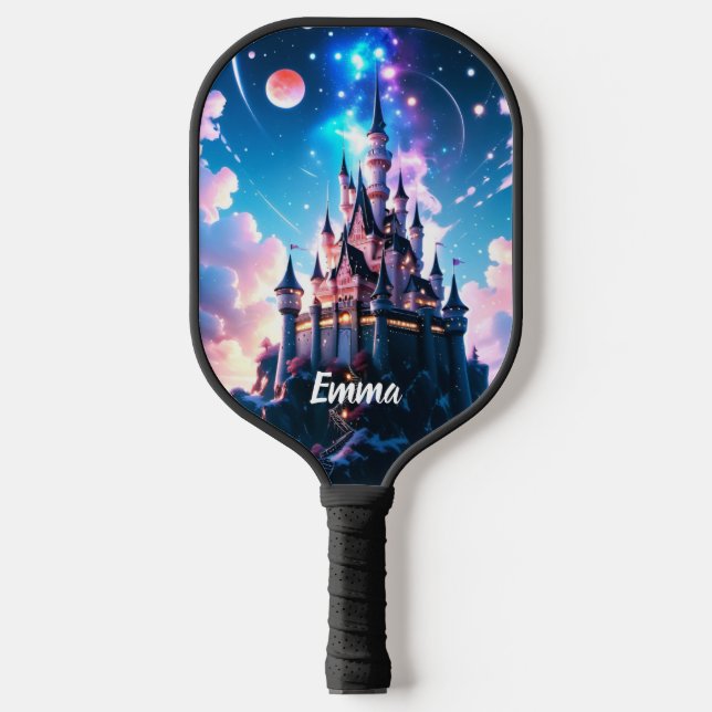 Fantasy Castle Individuelle Name Text Pickleball Schläger (Vorderseite)