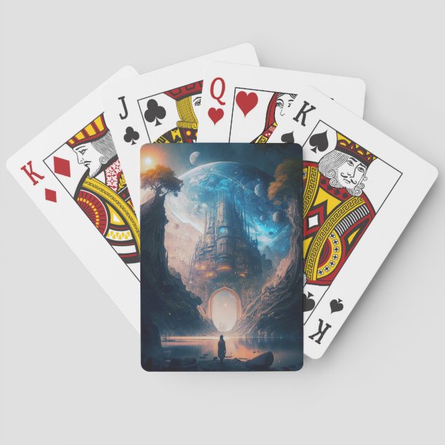 Fantasy Castle Landschaft Landschaftsbild Landscha Spielkarten (Rückseite)