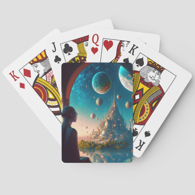 Fantasy Castle Landschaft Landschaftsbild Landscha Spielkarten (Rückseite)