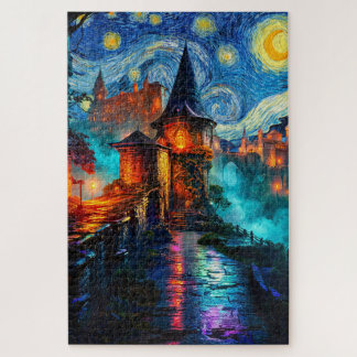 Fantasy Castle Starry Night Magical Painting