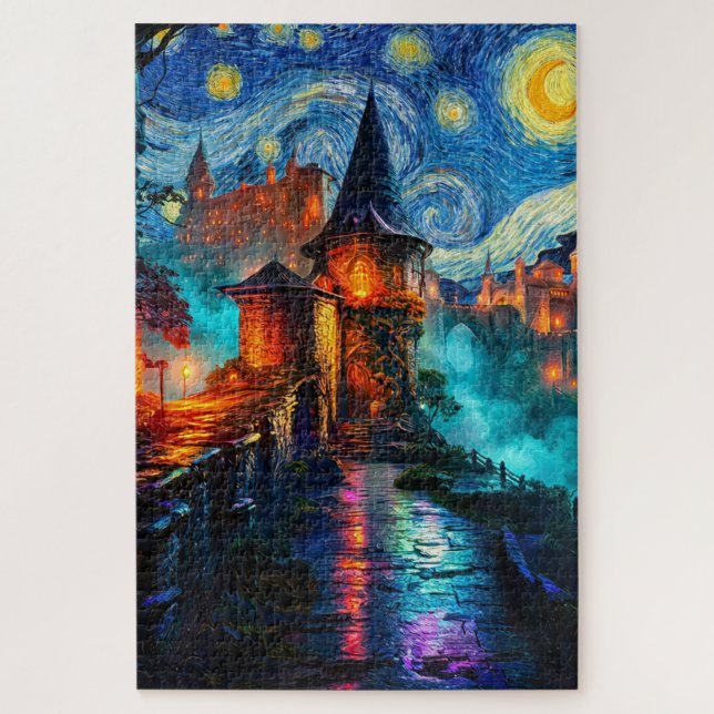 Fantasy Castle Starry Night Magical Painting (Vertikal)