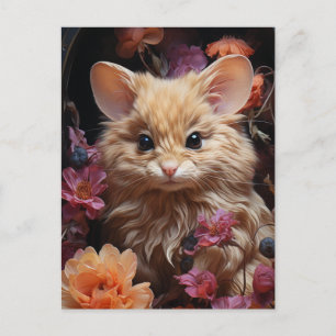 Fantasy Cat Mouse in den Blume Postkarte