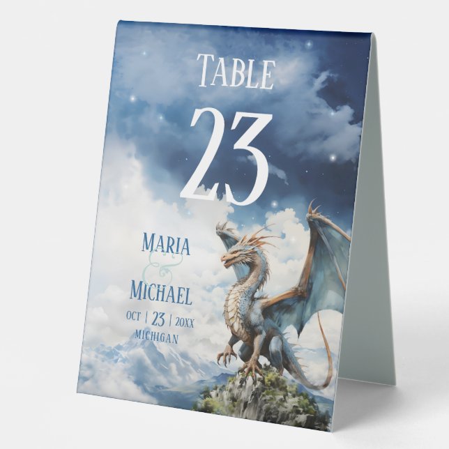 Fantasy Celtic Dragon Wedding Tischnummer Tischaufsteller (Vorderseite)