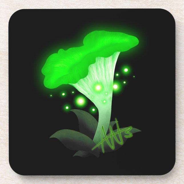 Fantasy Chanterelle Glows Green Mushroom Getränkeuntersetzer (Vorderseite)