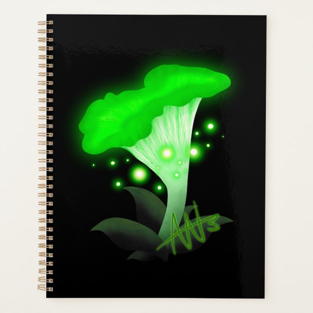 Fantasy Chanterelle Glows Green Mushroom Planer (Vorderseite)