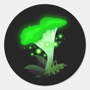 Fantasy Chanterelle Glows Green Mushroom Runder Aufkleber