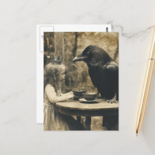 Fantasy Child and Raven Tee Party in Sepia Postkarte