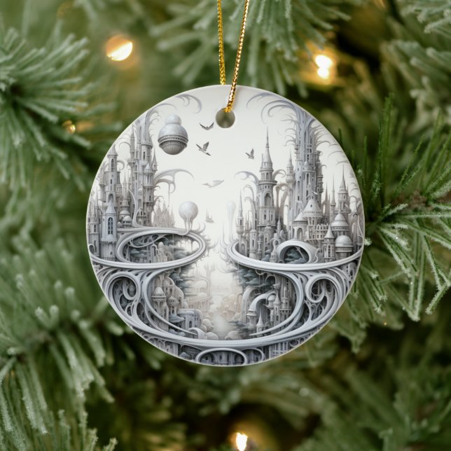 Fantasy City gesteinigt Glas Keramik Baum Dekorati Keramik Ornament (Baum)