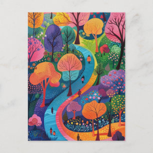 Fantasy Colorful Forest Path Postkarte