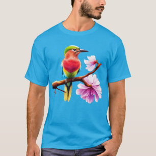 Fantasy Colorful Roller Bird Cherry Blossom T-Shirt