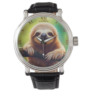 Fantasy Colorful Sloth Art Deco Armbanduhr
