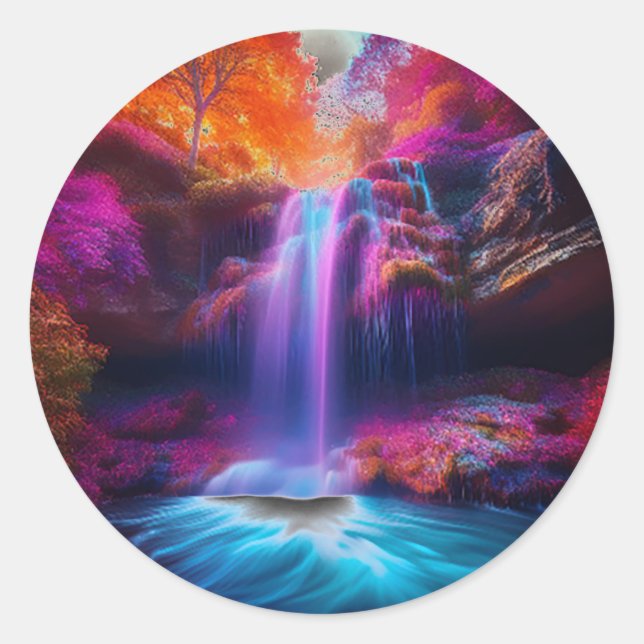 Fantasy Colorful Wasserfall Runder Aufkleber (Vorderseite)
