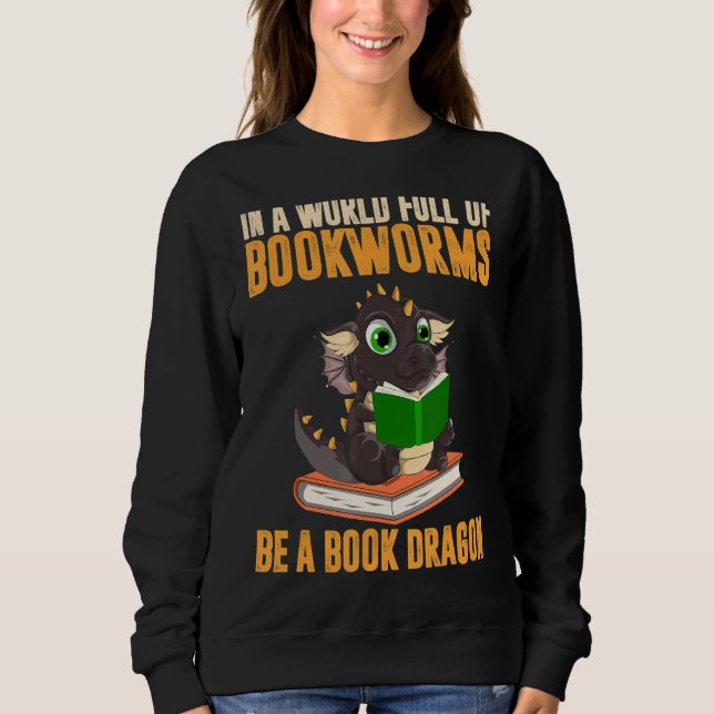 Fantasy Creature Book Reading Bookworok Drago Sweatshirt (Vorderseite)