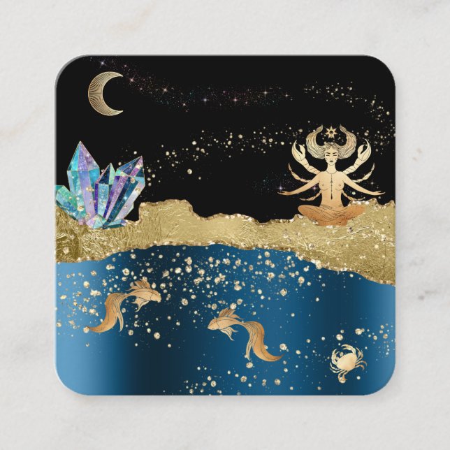 *~* Fantasy Crystal Goddess Celestial Cancer Gold Quadratische Visitenkarte (Vorderseite)