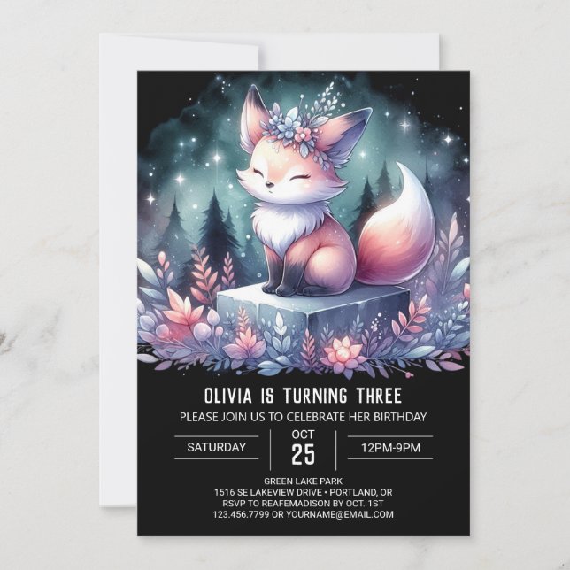 Fantasy Custom Fox Geburtstag digital Einladung (Vorderseite)