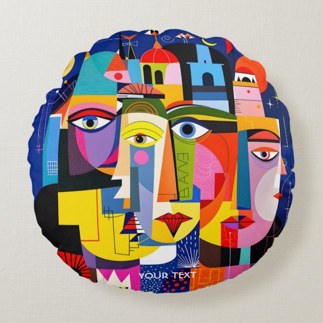 Fantasy Cute Abstract Faces Shapes Rundes Kissen (Vorderseite)