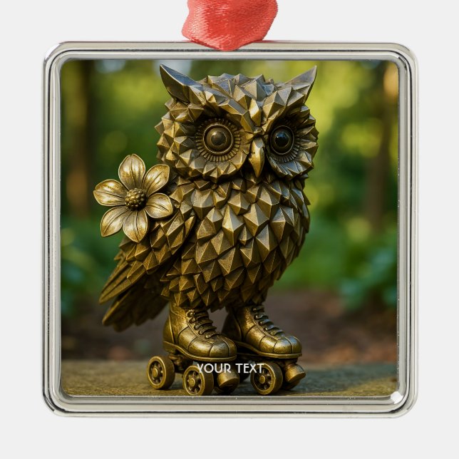 Fantasy Cute Brass Owl Skates Ornament Aus Metall (Vorne)