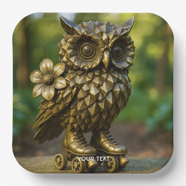 Fantasy Cute Brass Owl Skates Pappteller (Vorderseite)