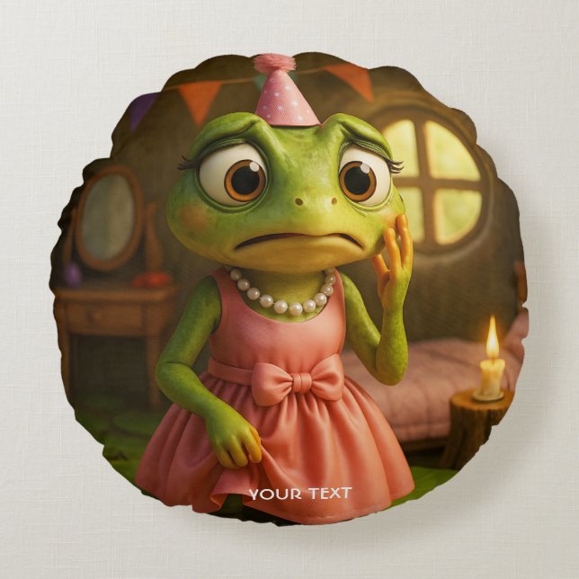 Fantasy Cute Frog Girl Party Rundes Kissen (Vorderseite)