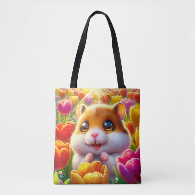 Fantasy Cute Happy Hamster Tulips Tasche (Vorderseite)