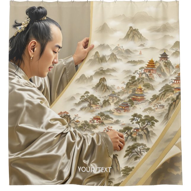 Fantasy Cute Japanese Painter Landscape Duschvorhang (Vorderseite)